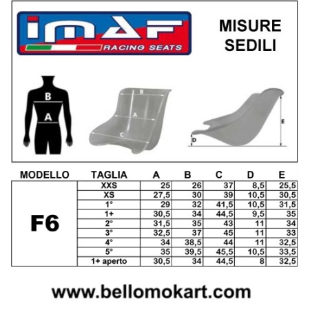 tabella misure sedile  kart Imaf F6 