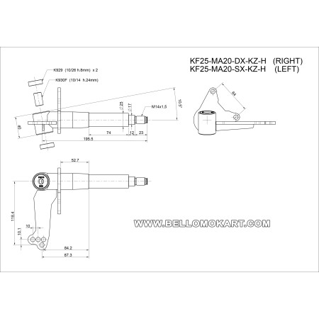 Fusello Destro D.25mm con Attacco per Freni MA20 KZ